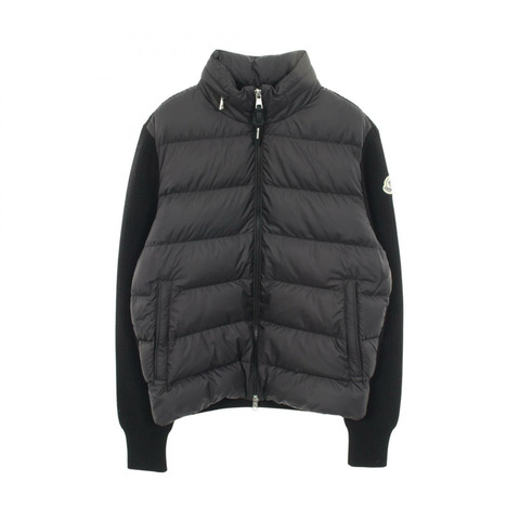 MONCLER 羊毛聚酯開襟羊毛羽絨服，黑色，二手男款