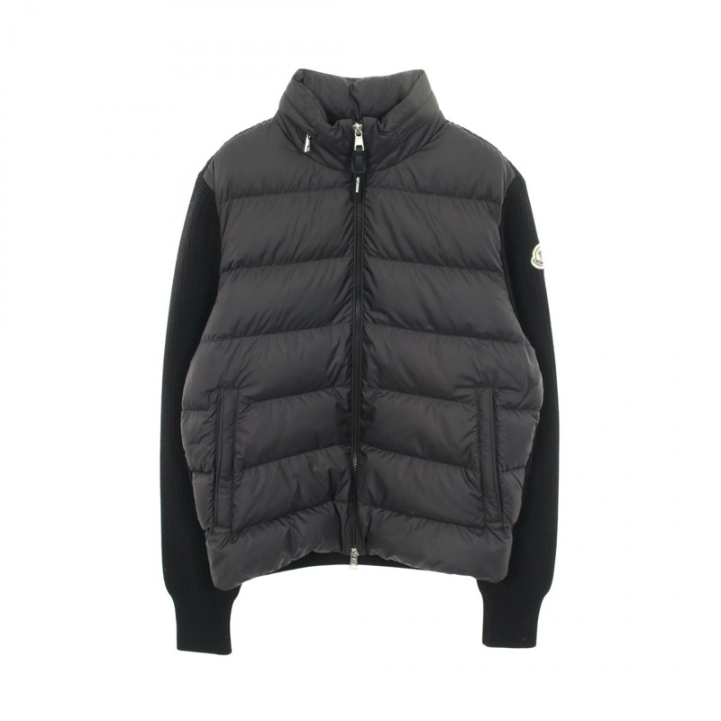 MONCLER 羊毛聚酯開襟羊毛羽絨服,黑色,二手男款-0