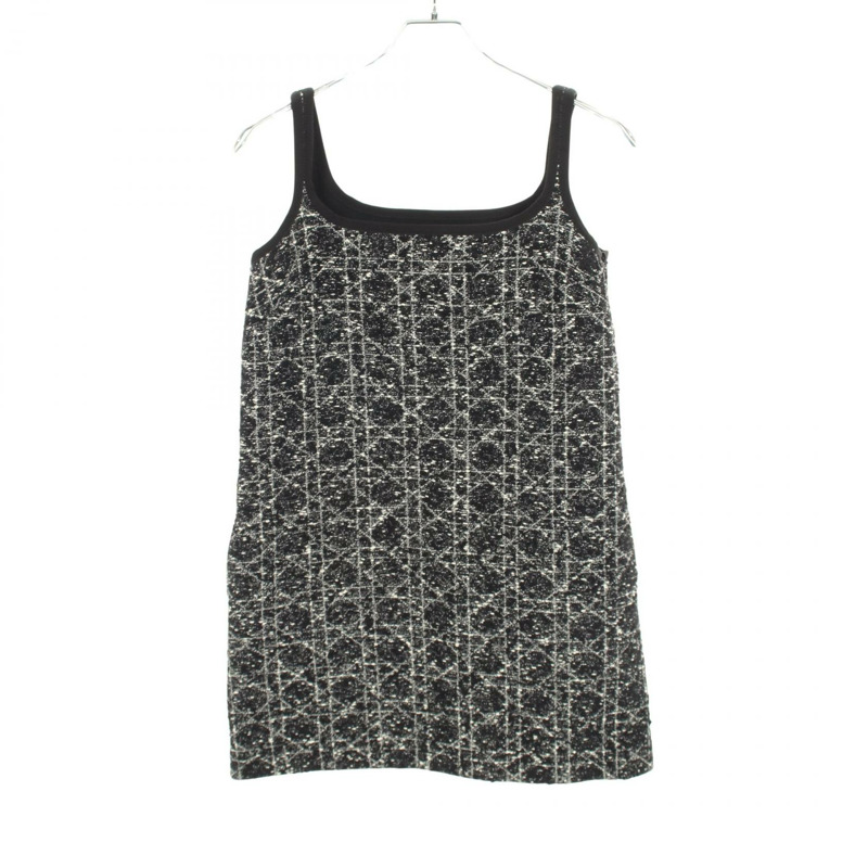 Christian Dior 巨型藤格紋無袖洋裝 #34 棉黑白二手女裝-0