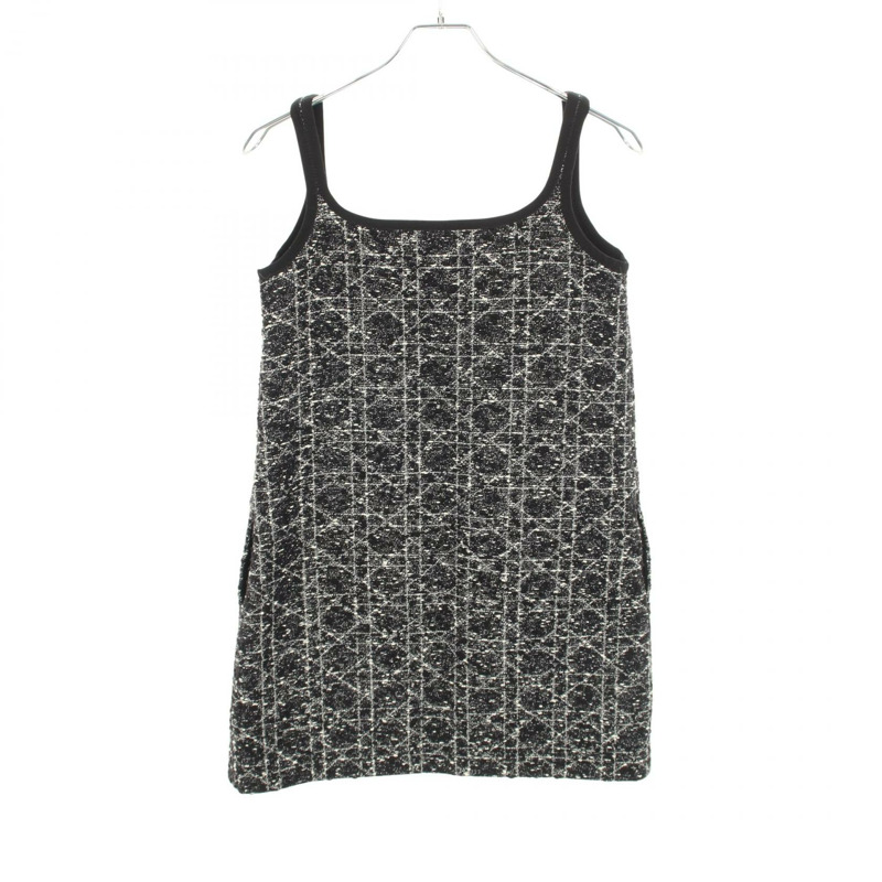 Christian Dior 巨型藤格紋無袖洋裝 #34 棉黑白二手女裝-1