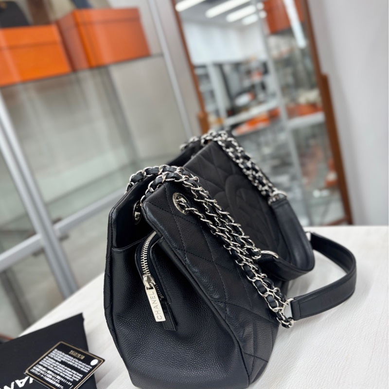 【98新】 Chanel 黑銀荔枝牛皮 小號手提單肩購物袋 單肩包-1