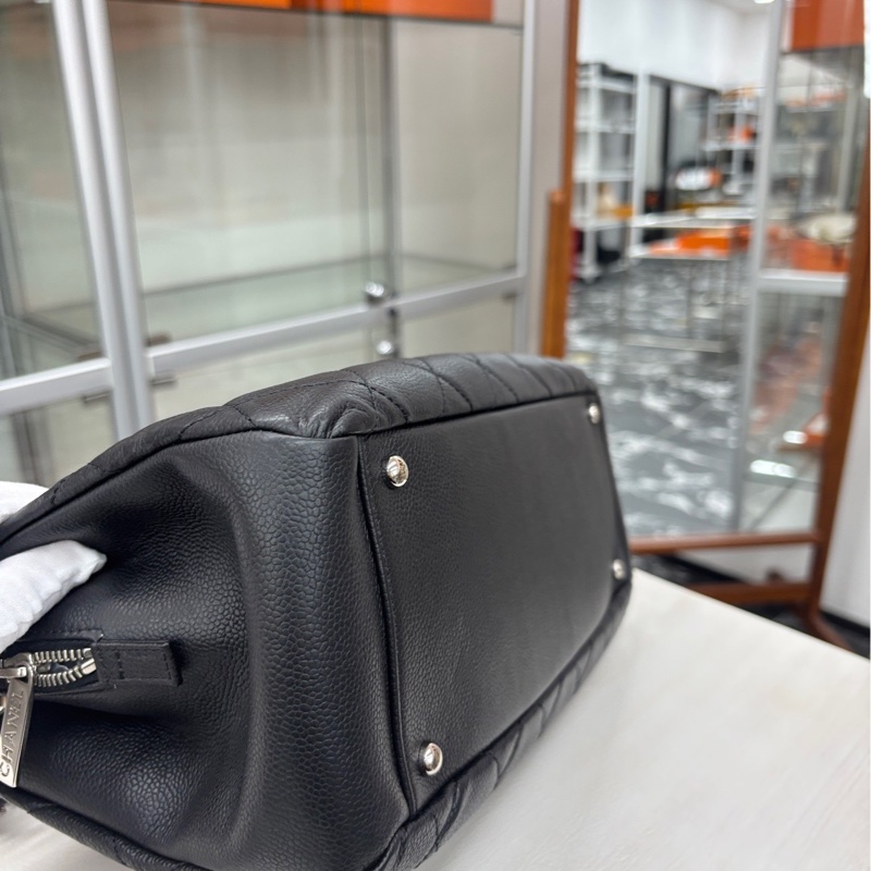 【98新】 Chanel 黑銀荔枝牛皮 小號手提單肩購物袋 單肩包-7