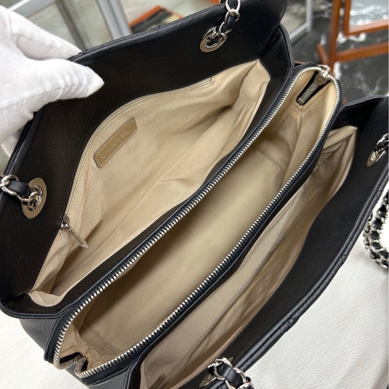 【98新】 Chanel 黑銀荔枝牛皮 小號手提單肩購物袋 單肩包-8