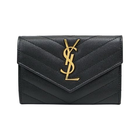 黑色 牛皮 Cassandra Matelasse 信封錢包 扣式短夾【SAINT LAURENT YSL 聖羅蘭 】 414404