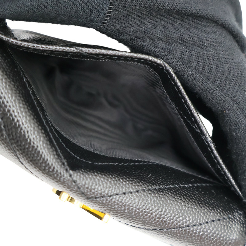 黑色 牛皮 Cassandra Matelasse 信封錢包 扣式短夾【SAINT LAURENT YSL 聖羅蘭 】 414404-5