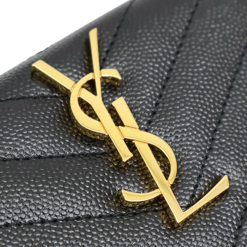 黑色 牛皮 Cassandra Matelasse 信封錢包 扣式短夾【SAINT LAURENT YSL 聖羅蘭 】 414404-8