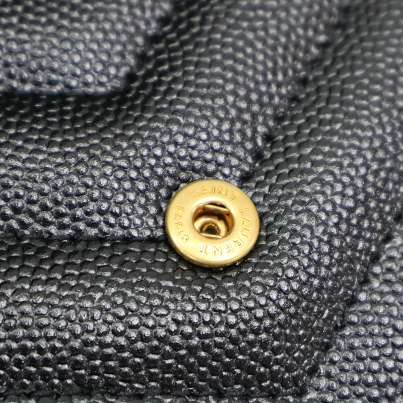 黑色 牛皮 Cassandra Matelasse 信封錢包 扣式短夾【SAINT LAURENT YSL 聖羅蘭 】 414404-9