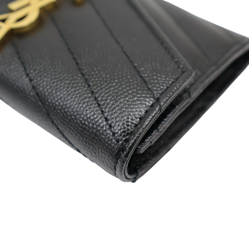 黑色 牛皮 Cassandra Matelasse 信封錢包 扣式短夾【SAINT LAURENT YSL 聖羅蘭 】 414404-11