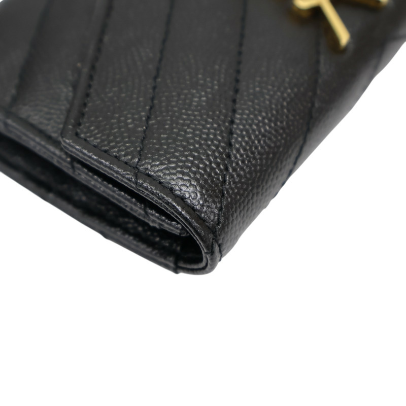黑色 牛皮 Cassandra Matelasse 信封錢包 扣式短夾【SAINT LAURENT YSL 聖羅蘭 】 414404-12