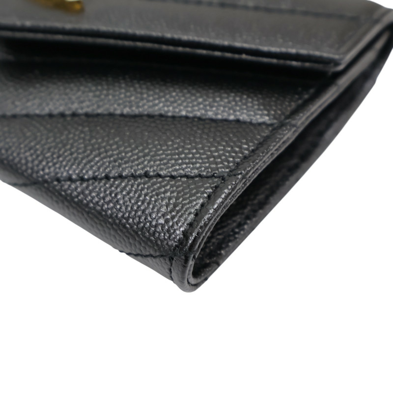 黑色 牛皮 Cassandra Matelasse 信封錢包 扣式短夾【SAINT LAURENT YSL 聖羅蘭 】 414404-13