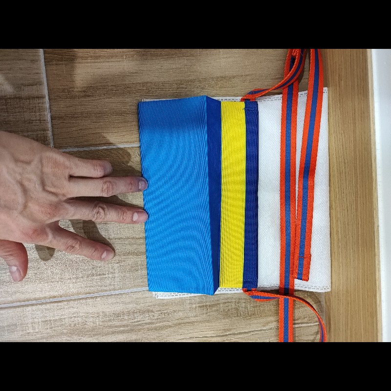 issey miyake good goods 黃藍橘色撞色尼龍帆布 手機包護照包小廢包抓皺包肩背包斜背包 全新-3