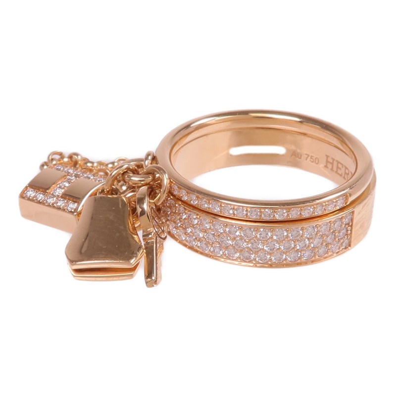HERMES 18K玫瑰金Kelly Cadenas Double Ring鑽石戒指Hermes#53/US#6.5-2