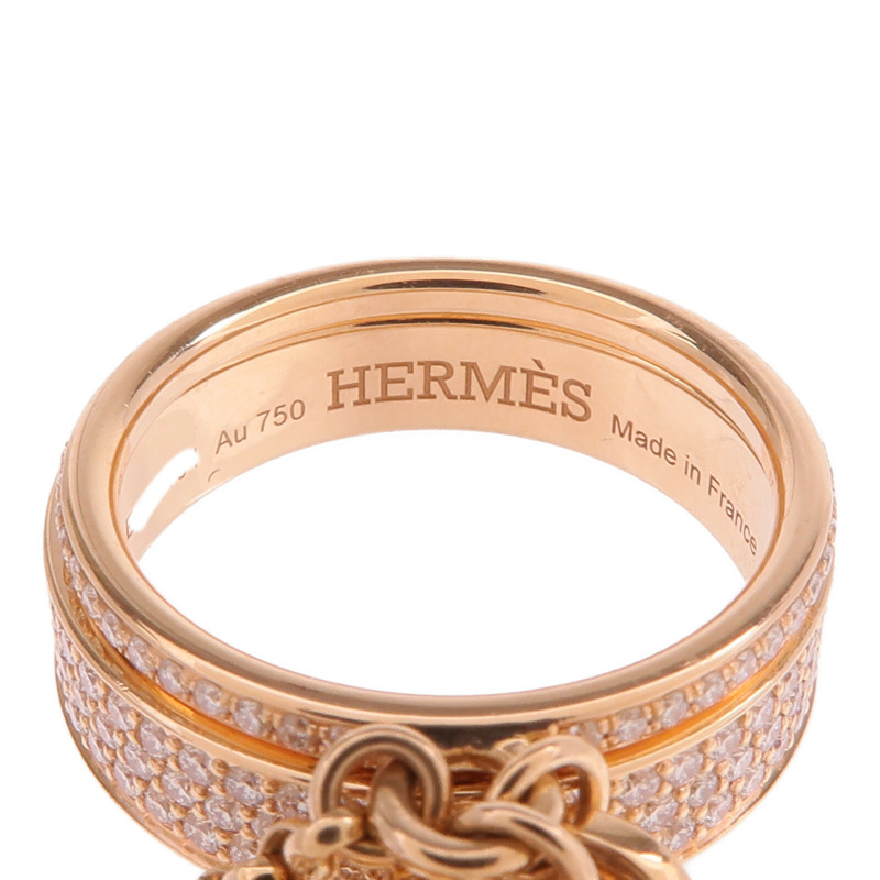 HERMES 18K玫瑰金Kelly Cadenas Double Ring鑽石戒指Hermes#53/US#6.5-4