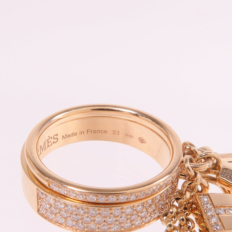 HERMES 18K玫瑰金Kelly Cadenas Double Ring鑽石戒指Hermes#53/US#6.5-5