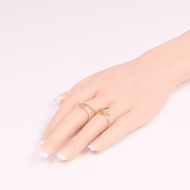 HERMES 18K玫瑰金Kelly Cadenas Double Ring鑽石戒指Hermes#53/US#6.5-7