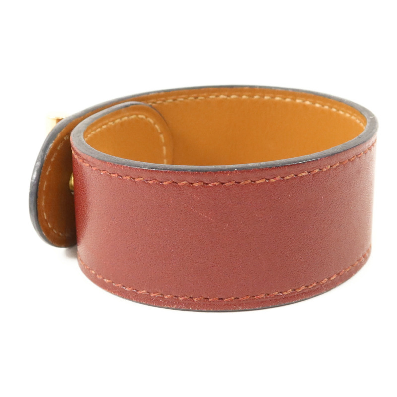 HERMES Tadelakt皮革Cuir Hydra Bracelet金扣手鐲Rouge H-1