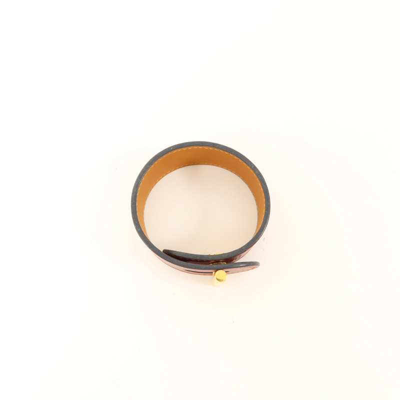 HERMES Tadelakt皮革Cuir Hydra Bracelet金扣手鐲Rouge H-4