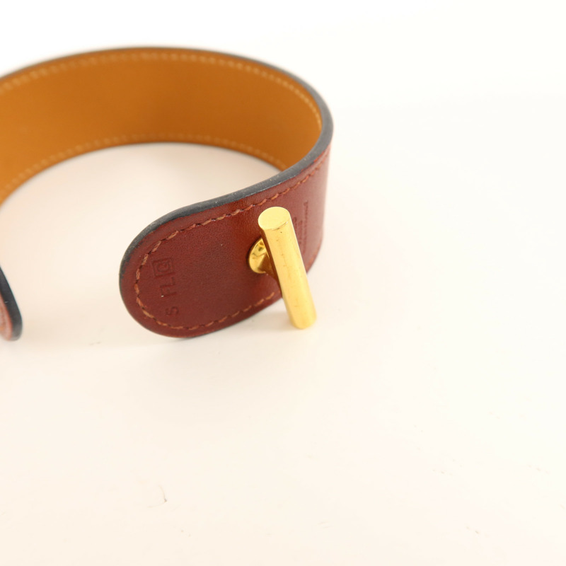 HERMES Tadelakt皮革Cuir Hydra Bracelet金扣手鐲Rouge H-6
