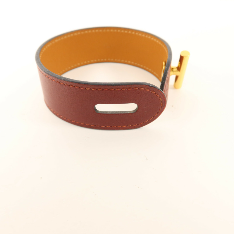 HERMES Tadelakt皮革Cuir Hydra Bracelet金扣手鐲Rouge H-7