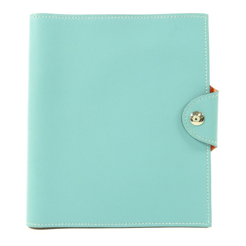 HERMES Swift皮革Notebook Cover銀扣筆記本套Bleu Atoll