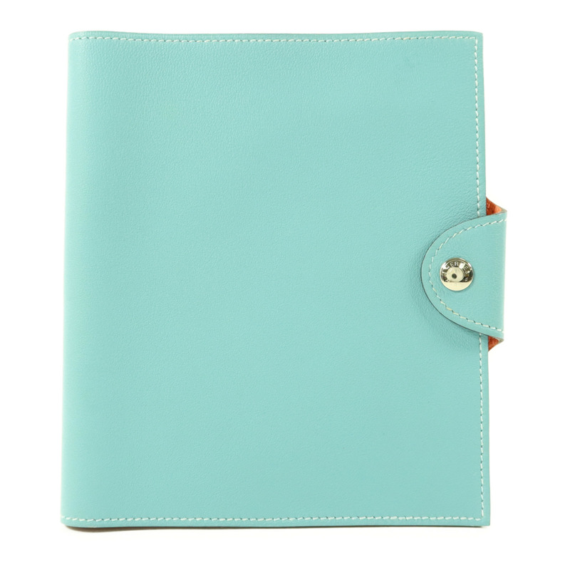 HERMES Swift皮革Notebook Cover銀扣筆記本套Bleu Atoll-0