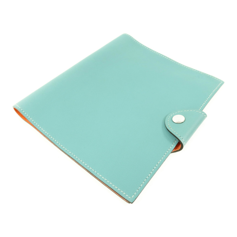 HERMES Swift皮革Notebook Cover銀扣筆記本套Bleu Atoll-3