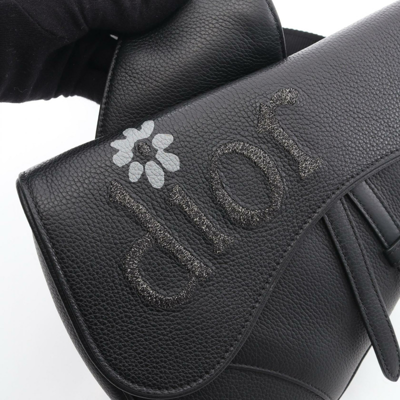 Christian DIOR × ERL 馬鞍形腰包,黑色真皮,男士二手。-4