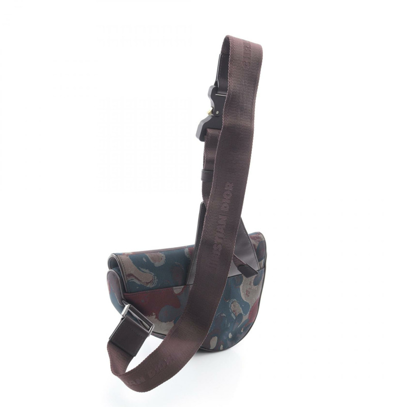 Christian DIOR × PETER DOIG 馬鞍形腰包帆布皮革綠色二手男士-1