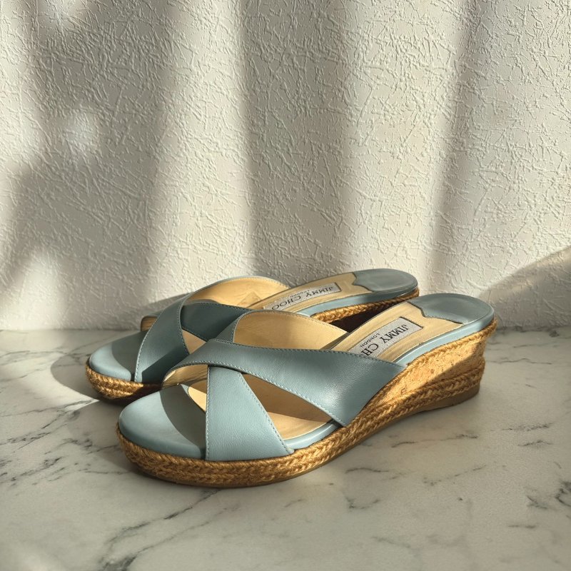 💝超好看 JIMMY CHOO 寶寶藍緞帶厚底涼鞋-1