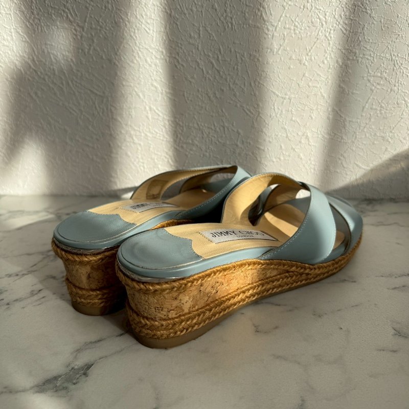 💝超好看 JIMMY CHOO 寶寶藍緞帶厚底涼鞋-2