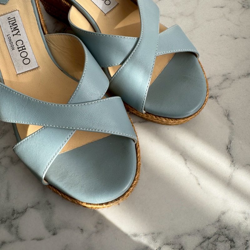 💝超好看 JIMMY CHOO 寶寶藍緞帶厚底涼鞋-3