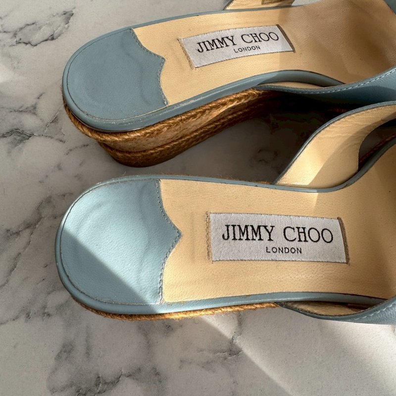 💝超好看 JIMMY CHOO 寶寶藍緞帶厚底涼鞋-4