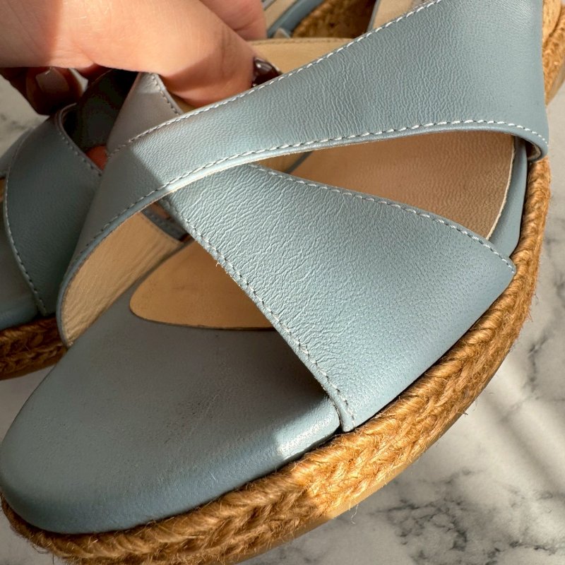 💝超好看 JIMMY CHOO 寶寶藍緞帶厚底涼鞋-9