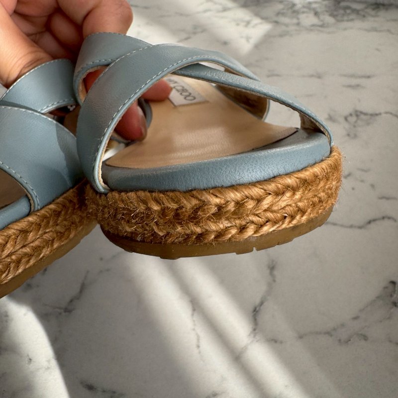 💝超好看 JIMMY CHOO 寶寶藍緞帶厚底涼鞋-10