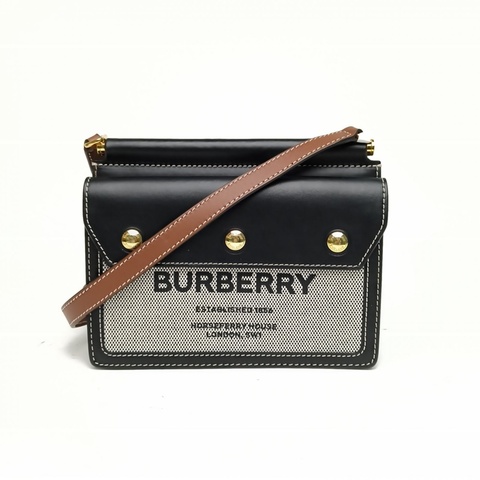 Burberry 拼色牛皮/帆布burberrytitle泰爾特系列雙面郵差包肩背包