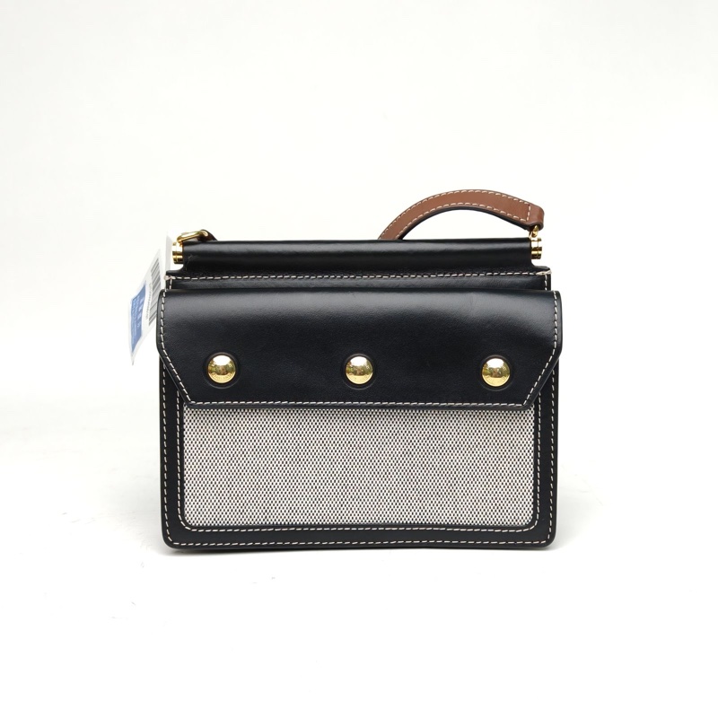 Burberry 拼色牛皮/帆布burberrytitle泰爾特系列雙面郵差包肩背包-2