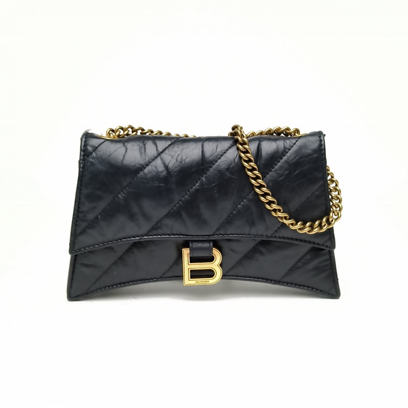 BALENCIAGA 黑色牛皮CRUSH沙漏復古做舊手提單肩包XS-0