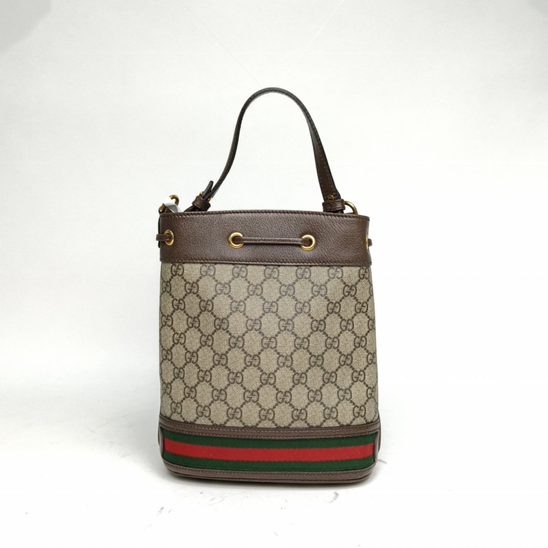 GUCCI Ophidia抽繩水桶包小號20.5烏木色PVC金扣肩背包-2