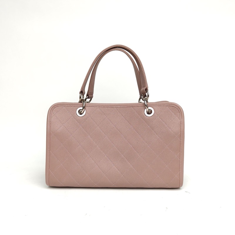 CHANEL 紫色荔枝牛皮24開銀扣2way保齡球手提包-2