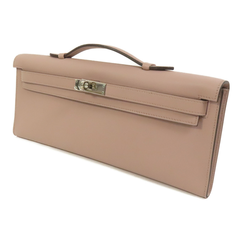 HERMES Swift皮革Kelly Cut銀扣手挽袋Rose Dragee-2