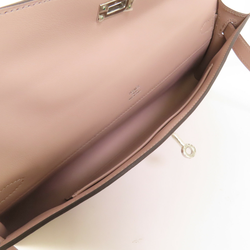 HERMES Swift皮革Kelly Cut銀扣手挽袋Rose Dragee-5