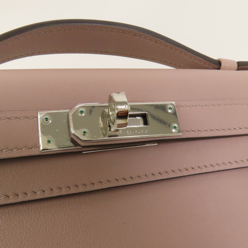 HERMES Swift皮革Kelly Cut銀扣手挽袋Rose Dragee-7