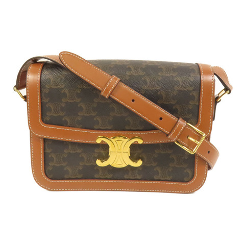 CELINE 塗層帆布/牛皮皮革Classique Triomphe Bag金扣肩背袋