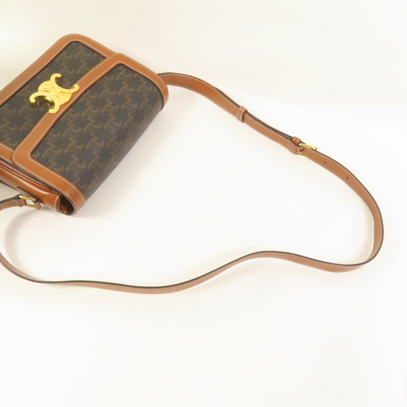 CELINE 塗層帆布/牛皮皮革Classique Triomphe Bag金扣肩背袋-4
