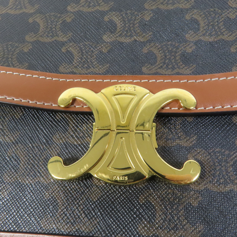 CELINE 塗層帆布/牛皮皮革Classique Triomphe Bag金扣肩背袋-7