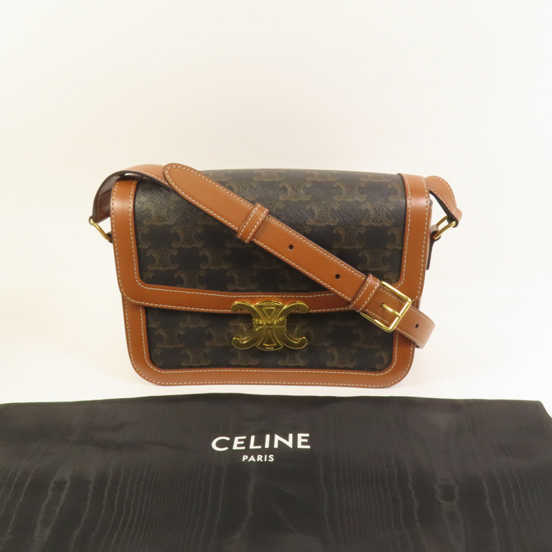 CELINE 塗層帆布/牛皮皮革Classique Triomphe Bag金扣肩背袋-12