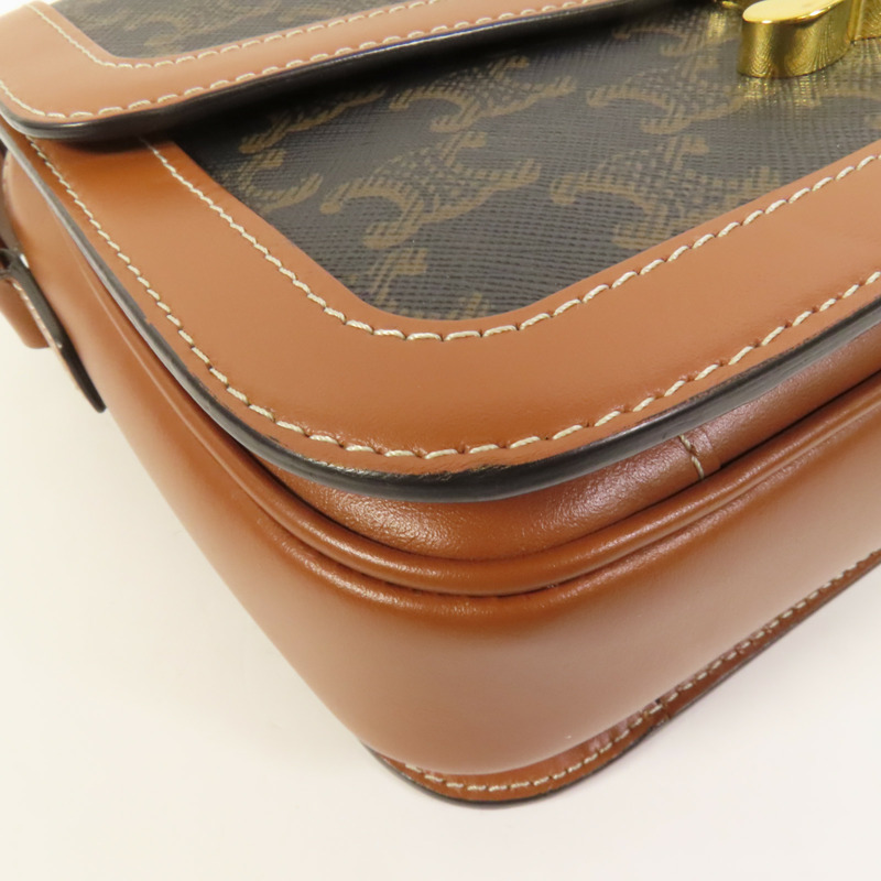 CELINE 塗層帆布/牛皮皮革Classique Triomphe Bag金扣肩背袋-13