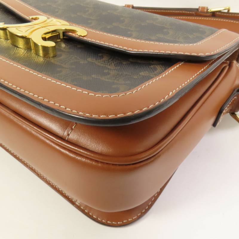 CELINE 塗層帆布/牛皮皮革Classique Triomphe Bag金扣肩背袋-14