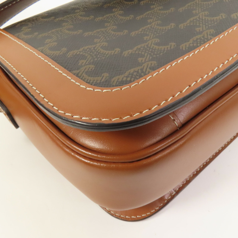 CELINE 塗層帆布/牛皮皮革Classique Triomphe Bag金扣肩背袋-15
