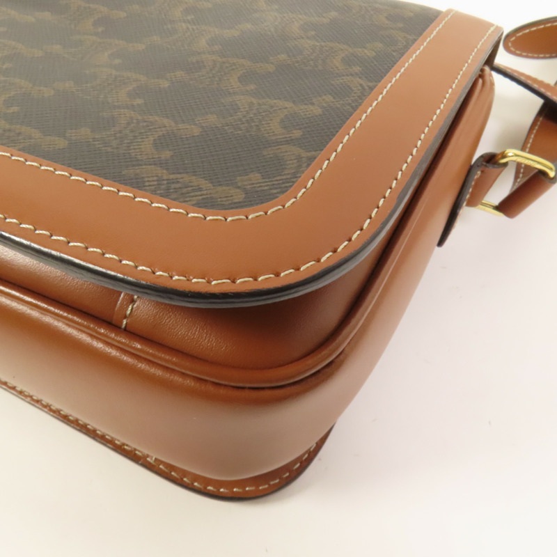 CELINE 塗層帆布/牛皮皮革Classique Triomphe Bag金扣肩背袋-16